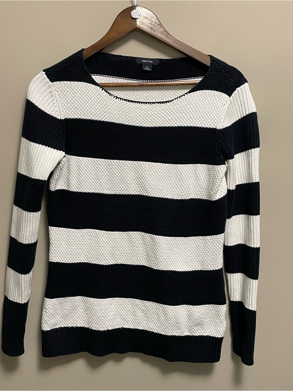Nautica Navy & White Striped Knit Sweater Women’s Small